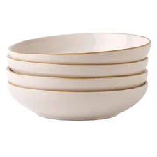 famiware Tempus 8.6" Pasta Bowls Set of 4, 40 oz Bowls for Kitchen Antique White