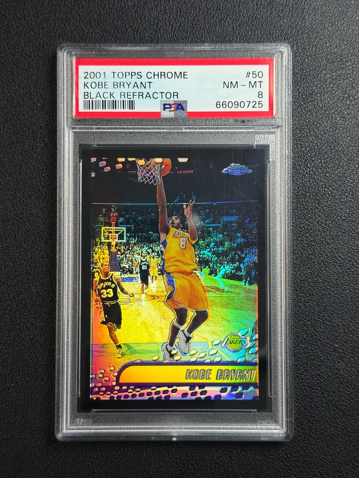 KOBE BRYANT PSA 8 2001 TOPPS CHROME #50 BLACK REFRACTOR 10/50 LAKERS