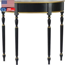 Half Moon Table Black Console Table for Entryway Hallway Living Room Demilune