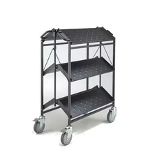Folding Master Busing Cart, 3-Shelf Black 550 Lbs. Cap with 5 In. Swivel Caster