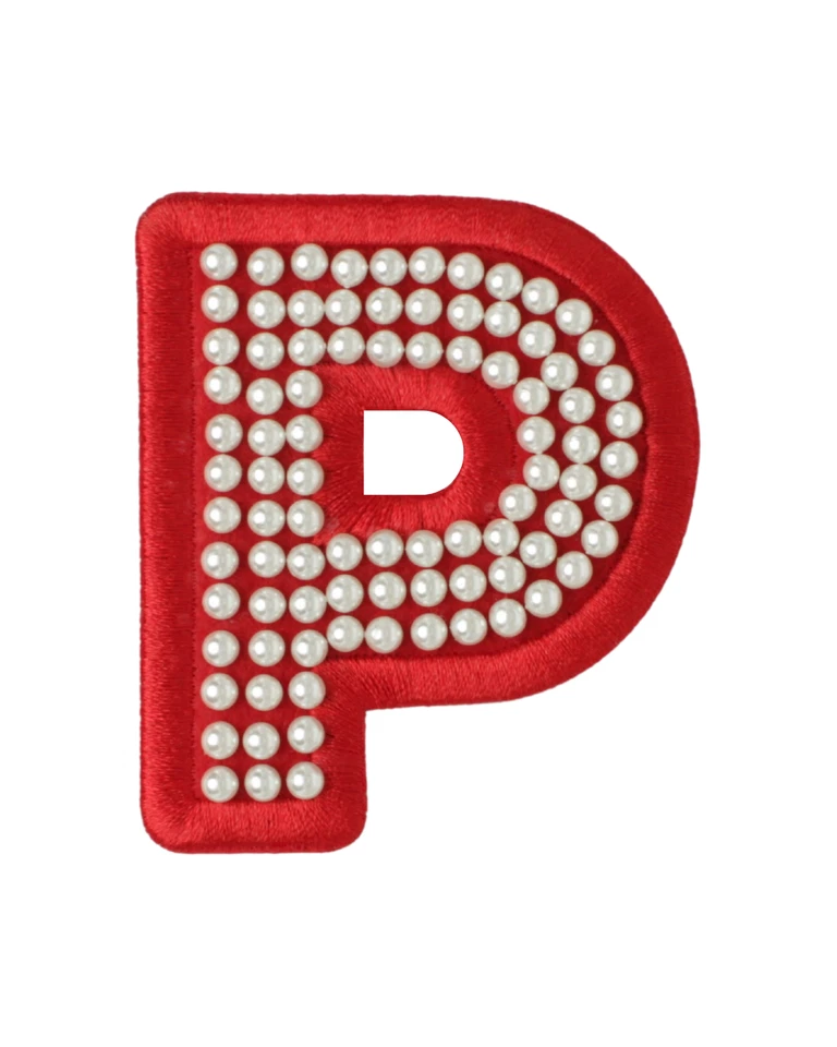 Stoney Clover Lane Ruby Red Satin Pearl Letter Patch - Image 4 of 4