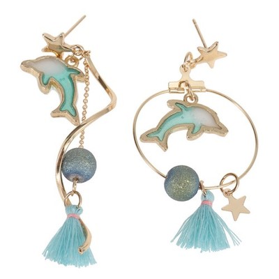  1 Paar asymmetrische Quasten Ohrringe Dolphin Circle Spiral Ohrringe für Damen
