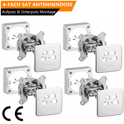 4-Fach Antennendose Twin Digital SAT Kabel Dose 4 Loch HD TV Unterputz Aufputz