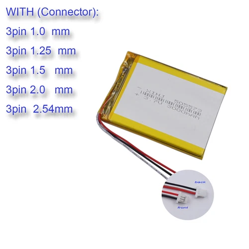 3.7V 3000 mAh 505573 Li Lipo Battery Thermistor JST 3Pin 1.0/1.25/1.5/2.0/2.54mm