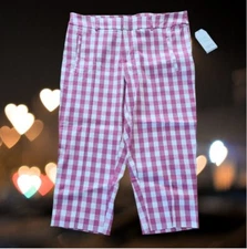 Time and Tru Womens Size 16 Crop Capri Pants Rosiest Rouge Plaid