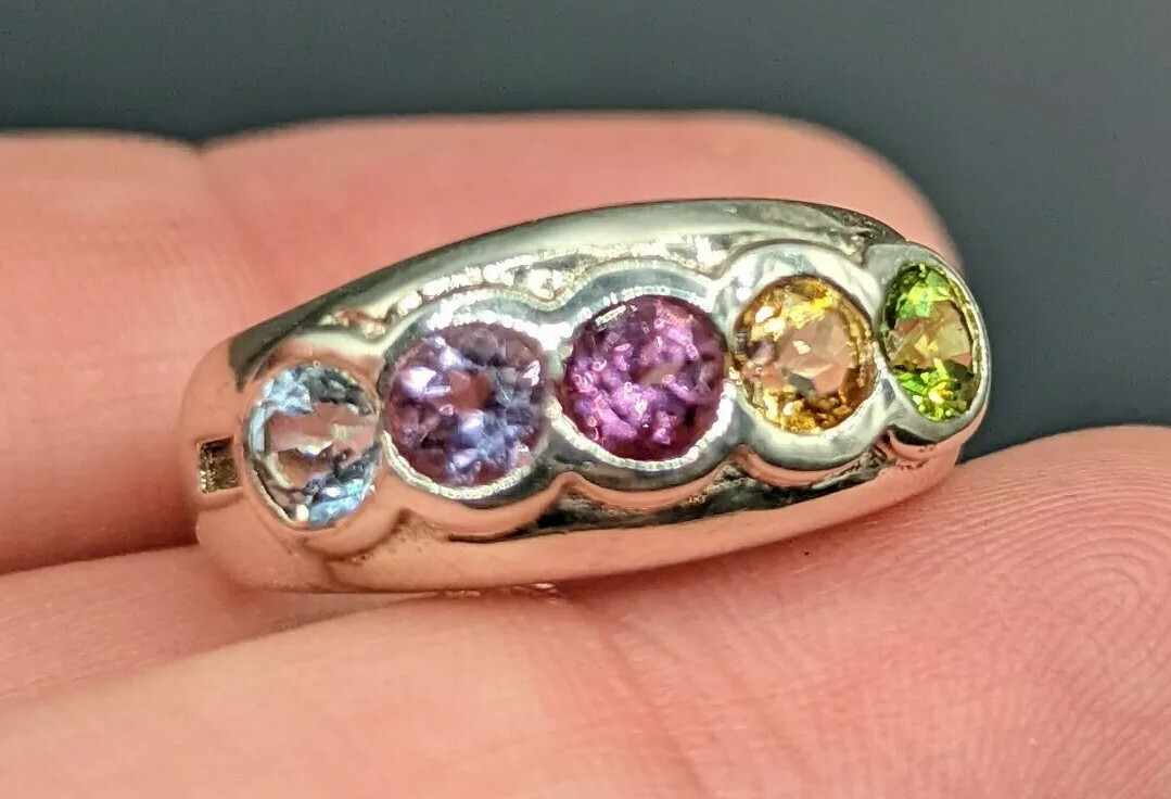 Multi Round Gemstone Multicolor Sterling Signed R… - image 1