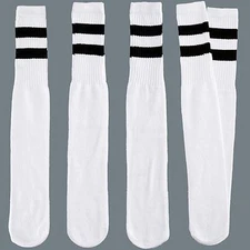 12-Pairs 1-Dozen White Tube Socks Two Black Stripes Retro Old School Throwback