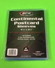 100 CONTINENTAL POSTCARD SLEEVES, 2 MIL CRYSTAL CLEAR , 4-3/8 X 6-1/4