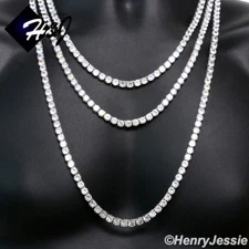 14K WHITE GOLD PLATED ICY CUBIC ZIRCONIA 20"24"30"X6MM 1 ROW TENNIS NECKLACE*BN3