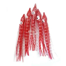 Fish WOW! 5" Fish Squid Skirt Octopus Hoochies Crinkle Soft Lure Red Crystal lot