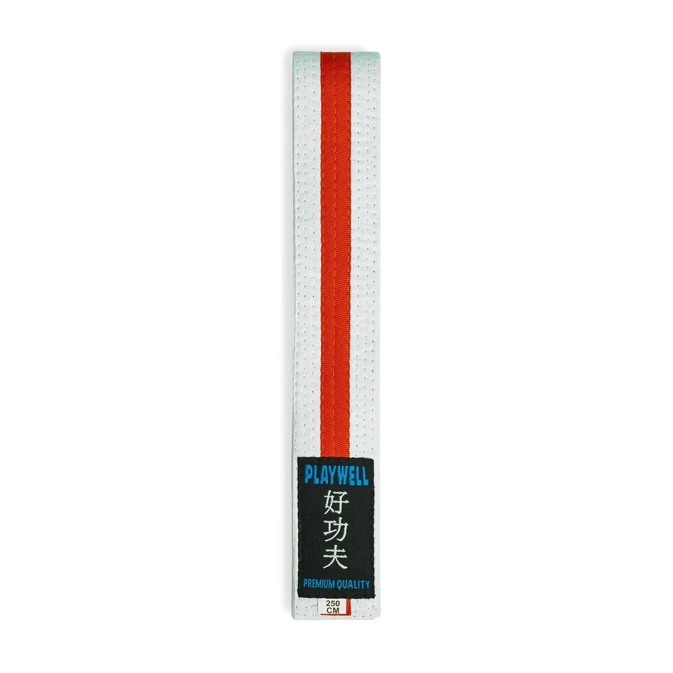 Playwell Weißer Gürtel Orange Streifen Karate Taekwondo Judo Erwachsene Kinder - Bild 1 von 1