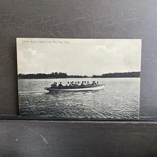 antique MI Postcard wooden boat Launch "Gypsy" Maple Lake Paw Paw Michigan UNP