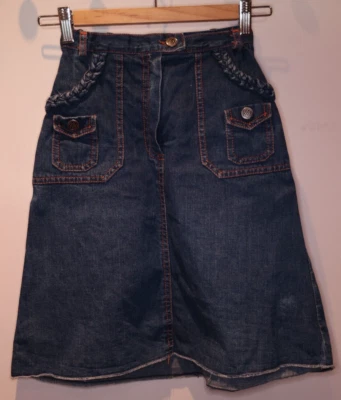 dunkelblauer Kinder Jeansrock orangefarbene Nähte Gr. 140 *** Dachbodenfund 80er - Bild 1 von 4