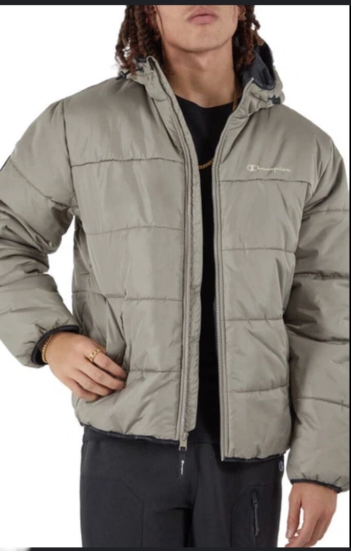 Champion Recycled Polyester Fill Hooded Puffer Sandalwood Grey Jacket Size XL