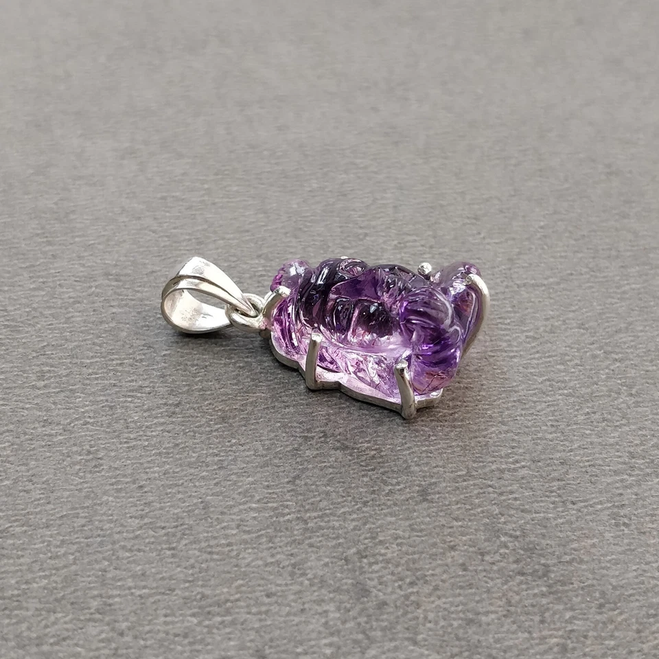 3,96 gms pietra preziosa ametista argento sterling 925 Lord Shiva Prong Set c... - Immagine 3 di 4