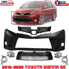 Front Bumper & Grille Assembly With Foglight Pair For 2018-2020 Toyota Sienna SE