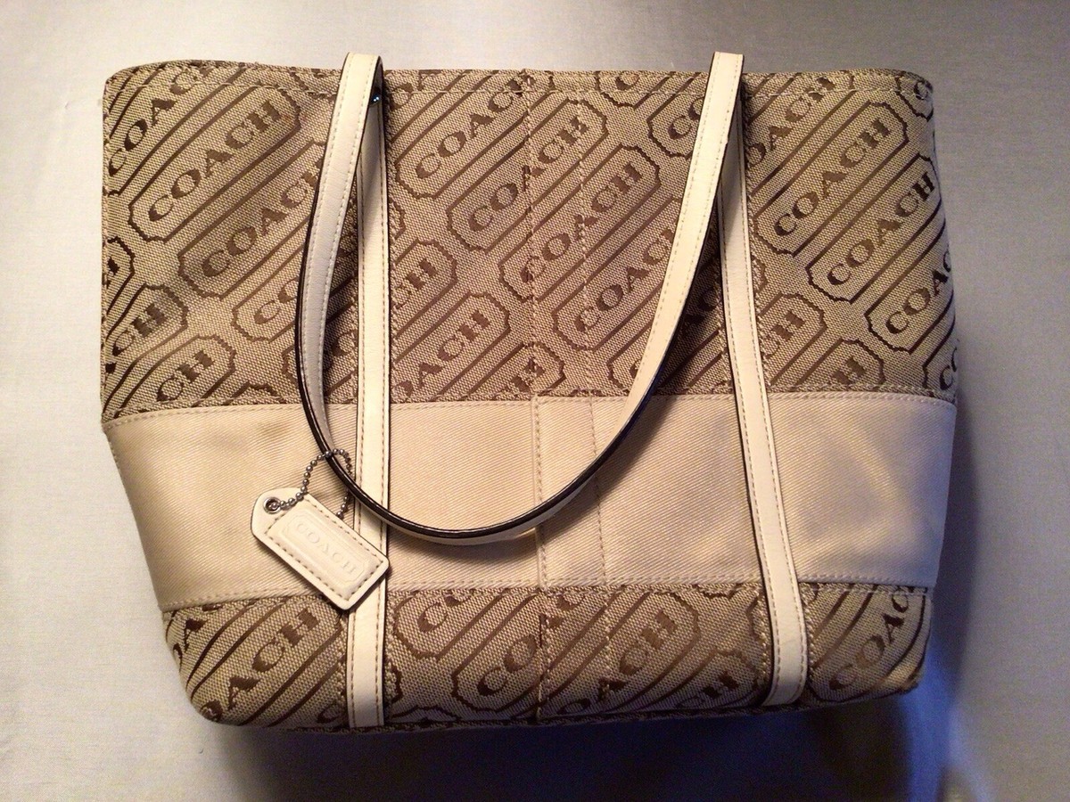 coach Tote Handbag ( Beige and Off White ) Zip Top Red Interior | eBay