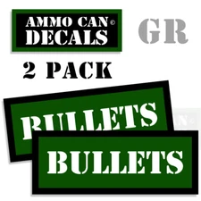 BULLETS Ammo Can Labels GREEN Ammunition Case 3 inch wide stickers decals 2pack 