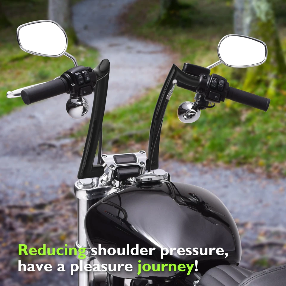 MOFUN 12" Pre-Wired 1.5" Fat Bar Handlebars For Harley Dyna Softail Sportster XL - Image 3 of 4