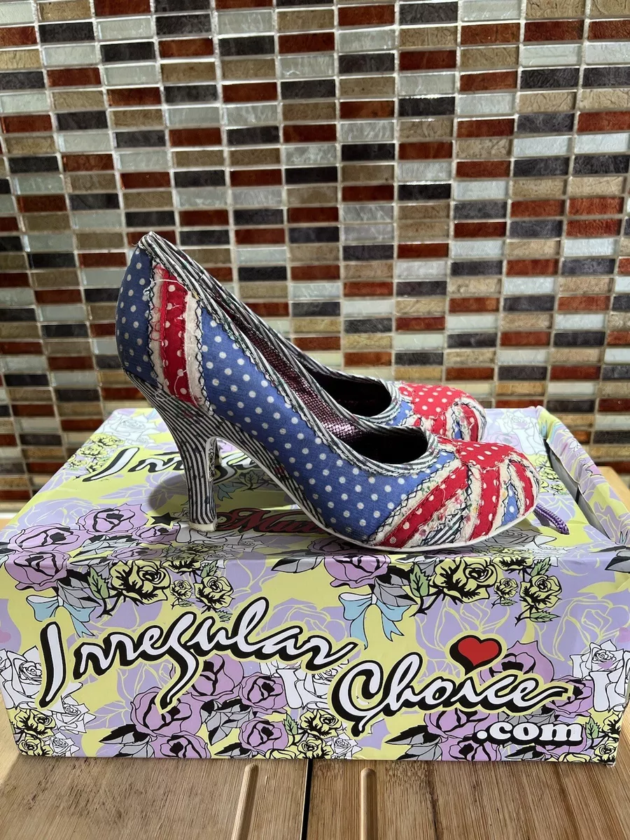 Irregular Choice Patty shoes 38 Uk 5 Union Jack flag red & blue Patchwork