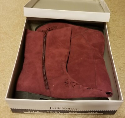 Jack Sprat Women's Lori Style Embroidered Burgundy Ankle High Boots Sz 6 in Box