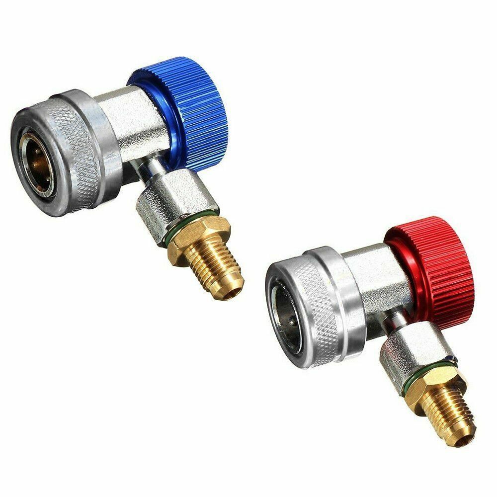 2-Piece A/C Manifold Gauge Quick Connect Adapter Set – High & Low Side Couplers For Car AC Service