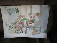 Original Watercolors By Peg Humphreys, Floral Front Porch & Baskets 22" x 16" 