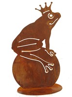 Dekofigur FroschköNig Mit Kugel Auf Platte Im Rost Design, Rostfigur FüR Den Gar
