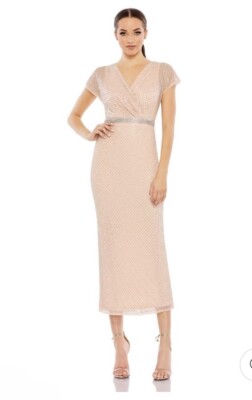 Mac Duggal Size 18 Formal Gown Beaded V-Neck Short Sleeve Dress Rose $598 MSRP