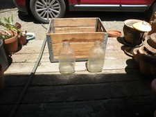 2 Vintage Dairy Gallon Milk Bottles, Wood / Metal Crate