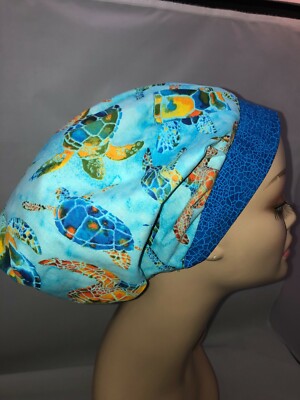 Bouffant Scrub Hat Sea Turtle Bonnet Surgical Cap CNOR CHEF CRNA MD CORT Blue