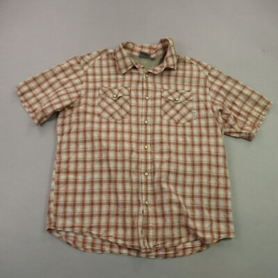 Merrell Shirt Mens Large Short Sleeve Snap Front Plaid Stretch Plaid Pockets