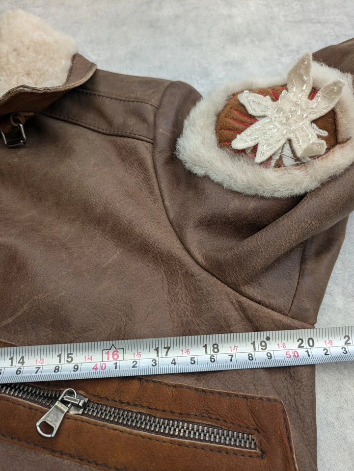 Chaqueta Iceberg Mujer L Cuero Vuelo Imitación Piel Cuello Aviador Militar Sherpa Foto 2 de 4