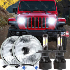 7 Inch Led Glass Headlight Round Original Classic Look Conversion Chrome Pair