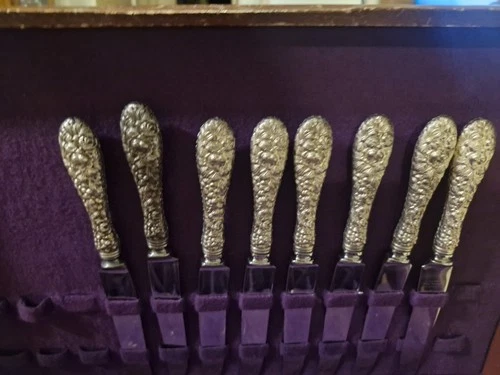 Steiff sterling silver Ornate Floral 55 Pc  Carving Soup Ice Tea 60 Ozt Scrap