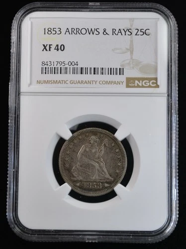 1853 Seated Liberty Quarter Arrows & Rays 25c- NGC XF 40 Nice US Type Coin