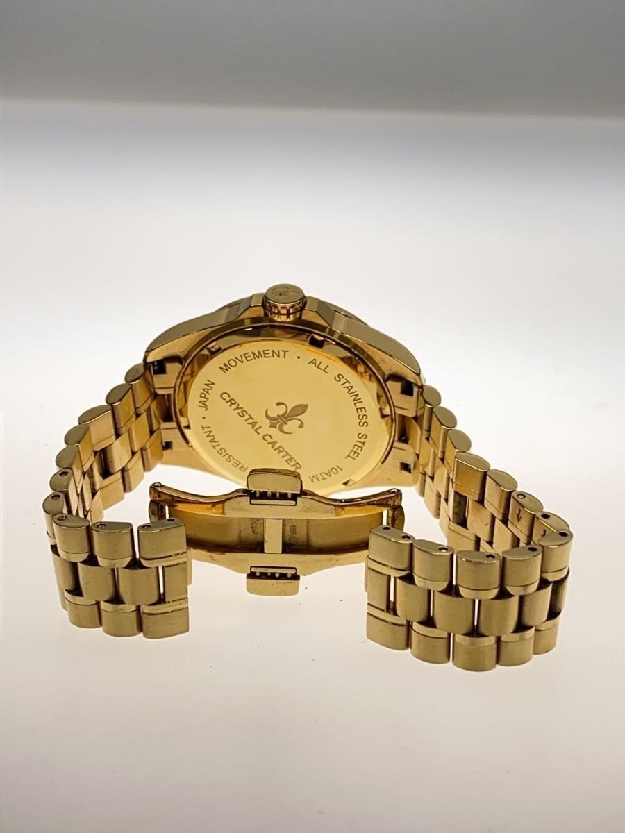 CRYSTAL CARTER Quartz Black Gold Stainless Watch Excellent JAPAN View 4