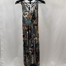 Boho Paisley Maxi Dress Womens XL Crochet Back Festival Bohemian Sleeveless