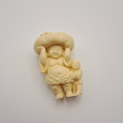 Vtg Resin Japanese Netsuke Asian Monk Figurine Buddha w/Boy Bundle on Head 2''