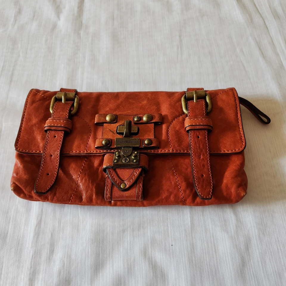 Клатч Juicy Couture винтажный оранжевый натуральная кожа золото фурнитура дизайнерский богемное - Изображение 3 из 4