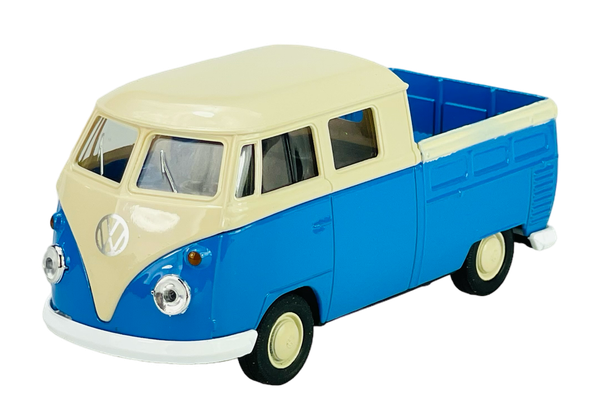 Welly Vw Volkswagen Transporter T1 Double Cabin Pick Up Blau 1:34 Die Cast Neu-image
