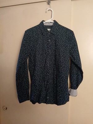 Hype Women's Blue Polkadot Button Up Shirt Long Sleeve Cotton Sz S