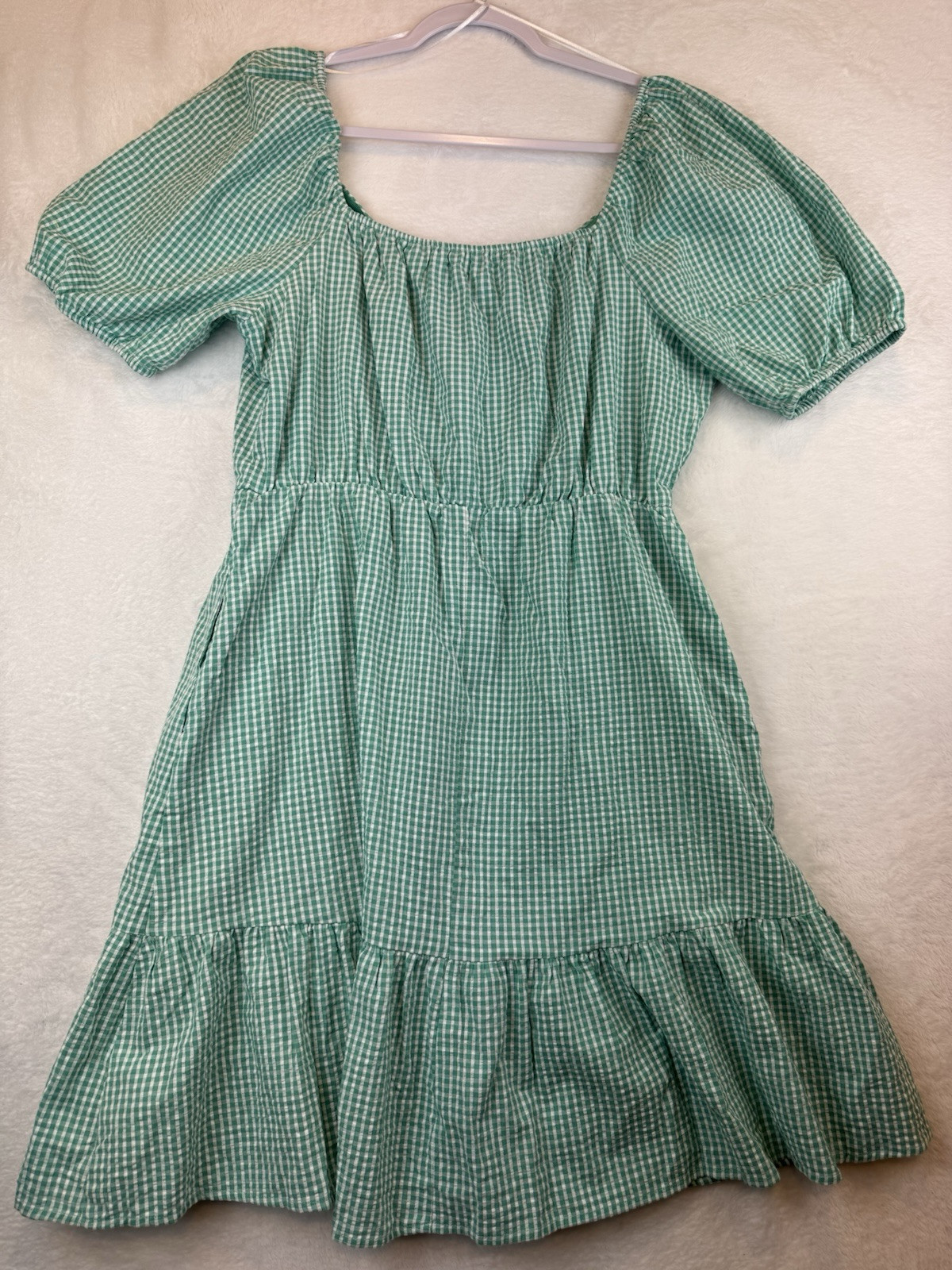 Draper James RSVP Green Gingham Mini Dress Tiered Peplum Size Large ...