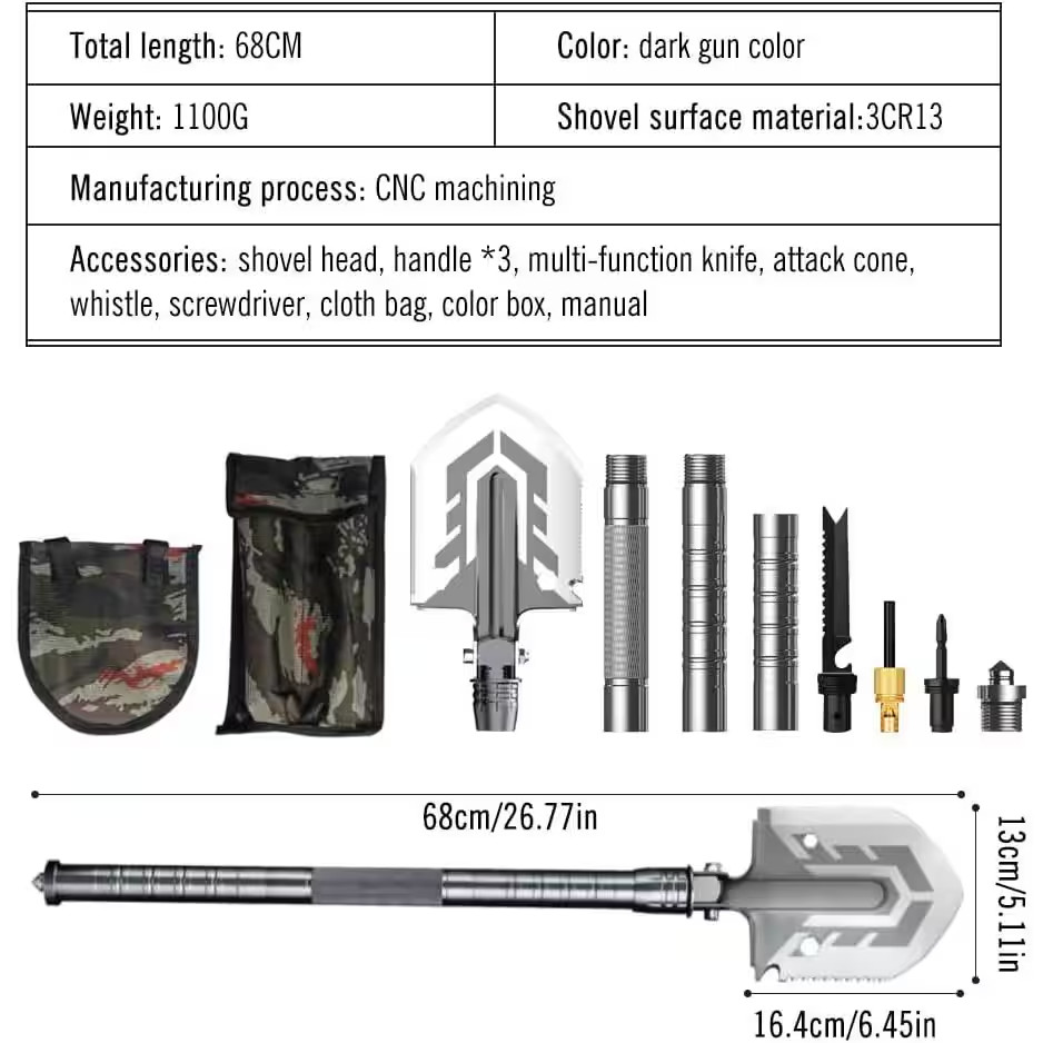 23-In-1 Multifunctional Tool Outdoor Alloy Steel Folding Shovel, Survival Shovel