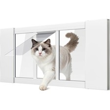 Adjustable aluminum pet window gate with lock, fits 34.65  46.46 inch windows