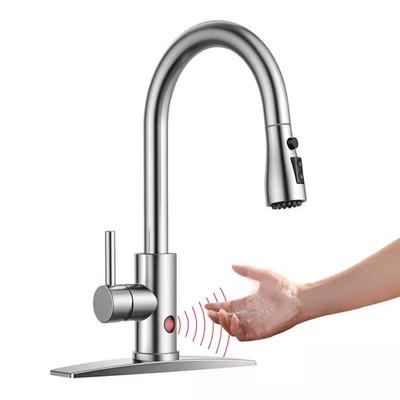 Touchless Single Handle Pull-Down Sprayer Kitchen Faucet with Deckplate and Flex