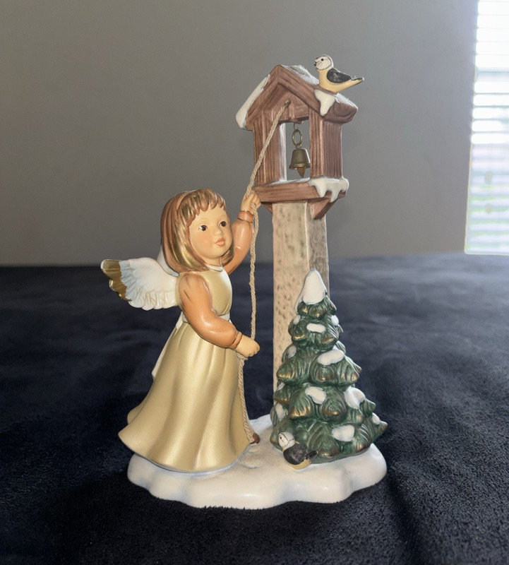 Goebel Angel Figurine Painted Porcelain Multicolor Snow Scene Bell Tower Tree