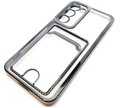 Hülle für Samsung S23 Clear View Kartenhalter Gel mit gestyltem Rand schwarz