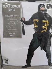 Black Dragon Ninja Costume Black Gold Halloween Cosplay Mens Plus 48-52 XXL NEW