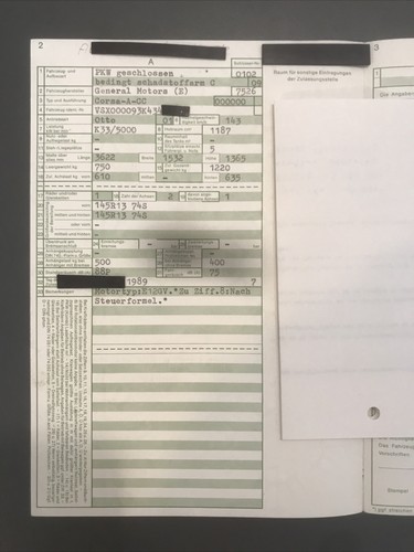 GM Opel Corsa A CC 1989 Dokumente 1.2 45 PS Motor Typ 93 2 Türer Abmeldung 06/00